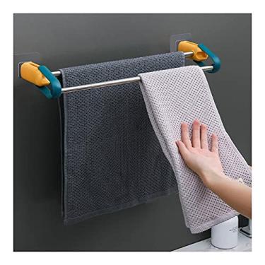 Imagem de uhyOHF Toalheiro para banheiro, sem perfuração, suporte duplo ajustável, acessórios de banheiro autoadesivos montados na parede de aço inoxidável branco (amarelo duplo - 47,5 x 10,5 cm