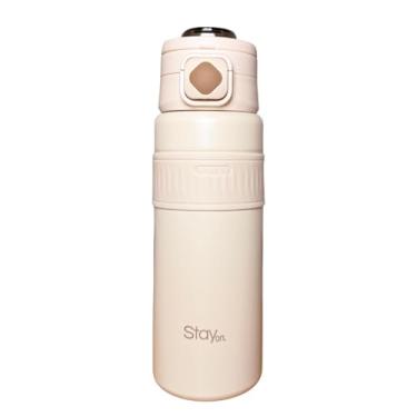 Imagem de Garrafa Térmica StayON Londres 800ml – Inox 316, Parede Dupla, Mantém Gelado por 24h, Tampa Flip com 2 Bicos, Alça Reforçada, Livre de BPA – Ideal para Academia, Trabalho e Dia a Dia (Branco)