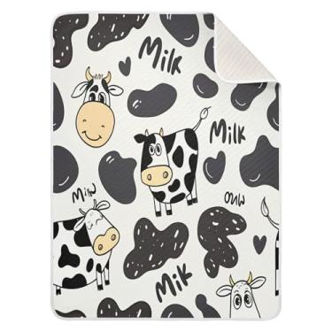 Imagem de Qilmy Cobertor de bebê de vaca leiteira 76 x 101 cm, cobertor infantil de algodão macio para meninos e meninas, cobertor leve e quente para bebês de berço, carrinho de bebê, soneca, recém-nascido