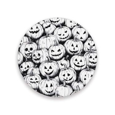 Imagem de JUZIHAI Conjunto de 2 porta-copos de abóbora para esboço de Halloween, porta-copos redondos de pedra de cerâmica absorvente de 9 cm com base de cortiça, tapete de proteção de mesa para cozinha, bar