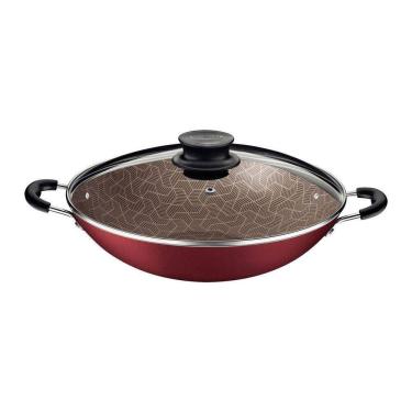 Imagem de Wok Tramontina Paris Antiaderente Vermelho Com Tampa De Vidro 32 Cm 4,4 L