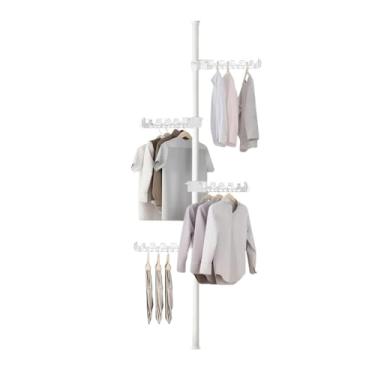 Imagem de Cabideiro Vertical com 4 Braços Multiuso, Branco, Metal e Plástico, 3,1m Altura, Ajustável, com Rodízios