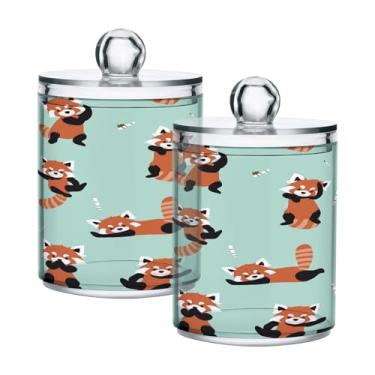 Imagem de Qilmy Pacote com 2 suportes fofos de panda vermelho, frascos de boticário de 400 ml, vasilha organizadora de banheiro para cotonetes, bolas de algodão, almofadas de maquiagem, fio dental, sais de