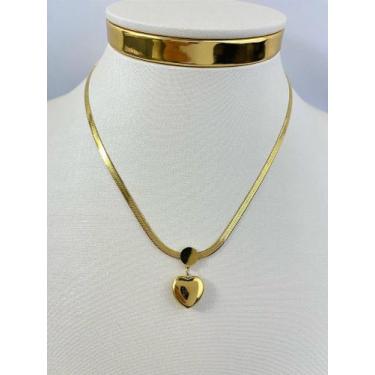Imagem de Colar de Aço Inox Dourado com Pingente de Coração Antialérgico - 45cm 