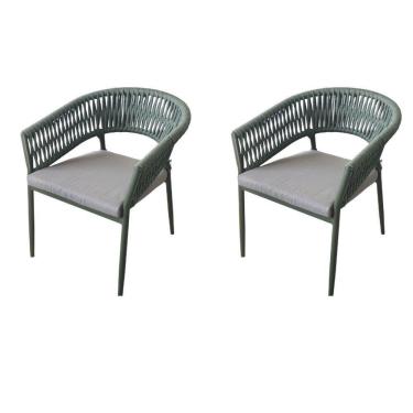 Imagem de Kit 2 Cadeiras Ravello Caraíva Fratini Encosto Corda Náutica Assento Acquablock Base Alumínio Verde