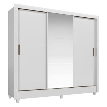 Imagem de Guarda Roupa Casal 3 Portas de Correr com Pés e Espelho Italia Branco Brilho - Santos Andirá
