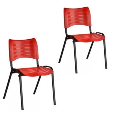 Imagem de Kit de 2 Cadeiras Fixas Empilháveis - Plásticas com Estrutura em Aço, para Escola, Igreja e Eventos (Vermelha)