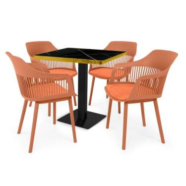 Imagem de Conjunto Mesa de Jantar Quadrada Venezia 70x70cm Preta com 4 Cadeiras Estofadas Marcela - Marrom