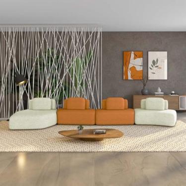 Imagem de Sofá Ilha Sala de Estar Dakota 4 Módulos 626cm Encostos Almofadas Soltas Bouclê Rústico OffWhite/Terracota G33 - Gran Belo