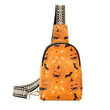Imagem de CEBUGI Bolsa tiracolo feminina pequena de Halloween Pumpkins de couro, pochete transversal para trilhas, viagens ao ar livre