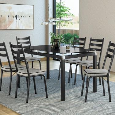 Imagem de Conjunto Mesa Malva 140x80cm com 6 Cadeiras New Grafiato/Preto