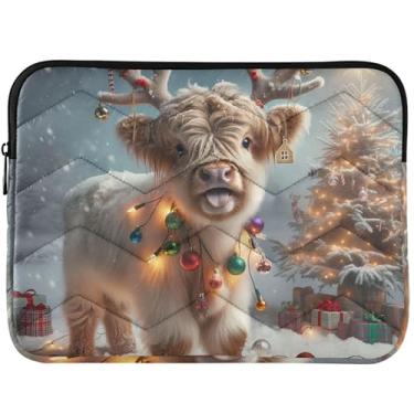 Imagem de Capa para laptop personalizada Highland Cow Christmas Winter Puffy Laptop Pouch Universal 13-14 polegadas capas de computador fofas para MacBook Case 13 polegadas