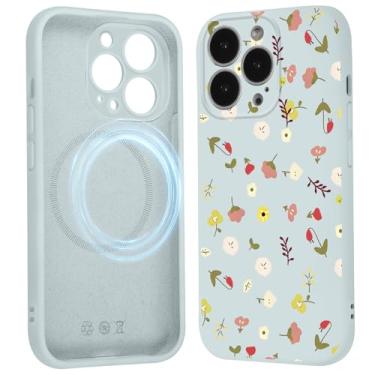Imagem de FBHGLOA Capa magnética para iPhone 16 Pro Max de 6,9 polegadas, capa de telefone com flores fofas, compatível com MagSafe, capa floral bonita da moda para mulheres e meninas, à prova de choque, macia
