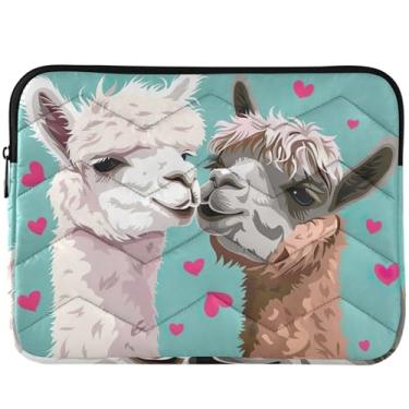 Imagem de Capa acolchoada para laptop de duas alpacas fofas capas de computador macias e fofas capas universais para laptop de 13 polegadas