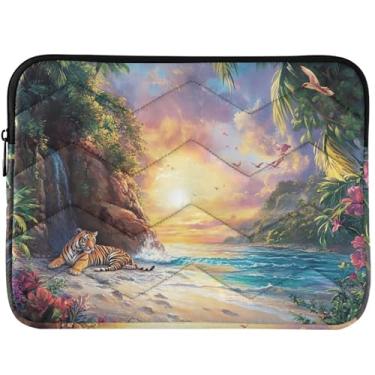 Imagem de Capa para laptop personalizada com pintura tigres paisagem de praia capa para laptop inchada padrão universal 13 14 polegadas capa para laptop
