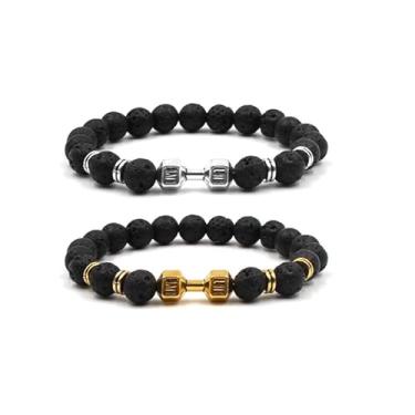 Imagem de Pulseira Dumbbl masculina pesada com contas de olho de tigre para mulheres, joias e presentes, Medium, Latão, Sem Pedra Preciosa