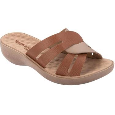 Imagem de Tamanco terra e água anabela comfort 471022, Linho caram taupe, 36