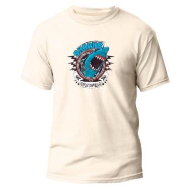 Imagem de Camiseta Basica Algodão Premium Estampa Digital Shark Sports, Off whit