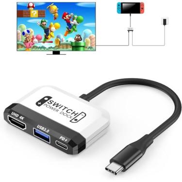 Imagem de Base de comutação para Nintendo Switch 2/Switch/OLED, base de TV portátil 3 em 1 com porta HDMI USB 3.0 4K @60Hz carregamento USB C PD 100W, mini adaptador de viagem de substituição para estação de