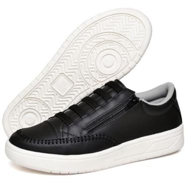 Imagem de Tênis Feminino Casual Cano Baixo, Estilo Mocassim, Conforto Acolchoado, Resistente à Água (Preto, BR, Adulto, Numérico, 34)
