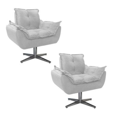 Imagem de kit 02 Poltronas Opala Base Giratória de Metal Suede Branco - Doce Son