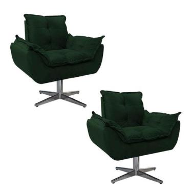 Imagem de kit 02 Poltronas Opala Base Giratória de Metal Suede Verde - Doce Sonh