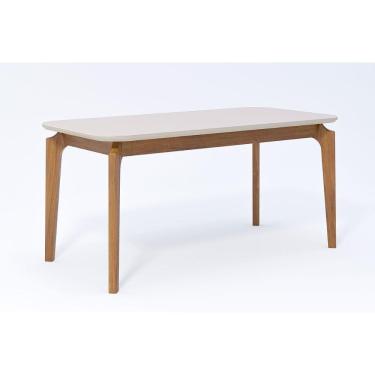 Imagem de Mesa p/ Cozinha Ficus c/ Tampo Madeirado Vidro 160x80cm Carvalho/Off White - Cimol