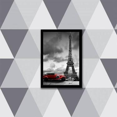 Imagem de Quadro Fotografia Carro Vermelho Torre Eiffel 45X34 Preta