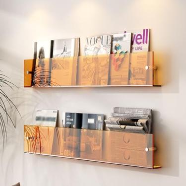 Imagem de Porta-revistas de acrílico montado na parede - Suporte de folheto elegante e armazenamento de literatura para escritório, sala de estar, sala de espera (laranja, tamanho)