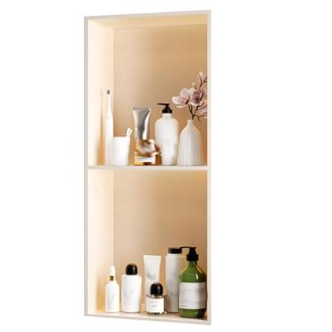 Imagem de Nicho horizontal de aço inoxidável prateleira única suporte de TV de metal acabamento embutido adequado para prateleiras de banheiro sala de estar jardim sala de estar (cor: branco, tamanho: 28 x 70 x