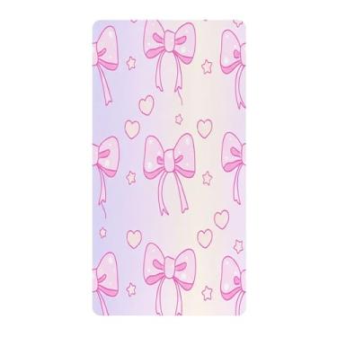 Imagem de Blueangle Lençol de berço padrão para berço infantil - Lençóis de algodão macio e respirável com gravata borboleta rosa fofa (495)