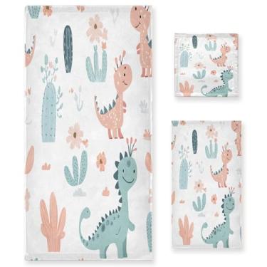 Imagem de xigua Conjunto de toalhas de banheiro de dinossauros fofos de desenho animado absorvente macio 3 peças toalha de banho toalha de mão toalhas decorativas para banheiro, academia, hotel, praia, piscina