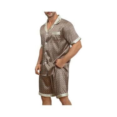 Imagem de Conjunto De Pijama Masculino Com Estampa Xadrez, Manga Curta, Top Com 