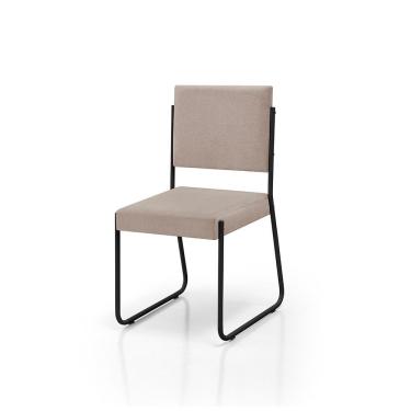 Imagem de Kit 2 Cadeiras Saki Para Cozinha Revestida Linho Klm Store Preto-bege