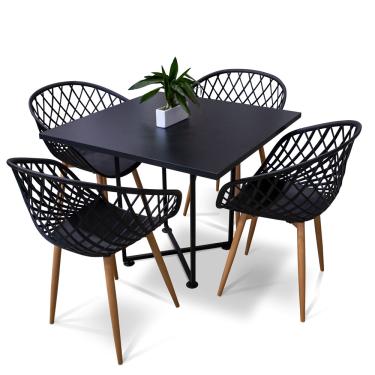 Imagem de Kit 04 Cadeiras Clarice Preto e 01 Mesa de Jantar 04 Lugares Jade 90 cm Preto Base Metálica Industrial Preto M05 - D'Rossi