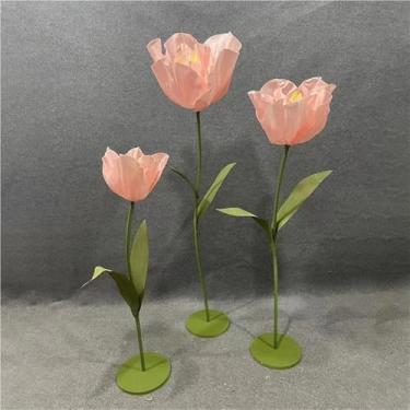 Imagem de Tulipas artificiais gigantes - Conjunto de 3 decorações de flores grandes com hastes longas para decoração de casa, decoração de casamento e vitrines