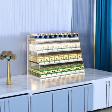 Imagem de Rack transparente para exibição de cigarros - Organizador de armazenamento de varejo com empurrador automático para lojas de conveniência e supermercados, suporte de cigarro montado na parede (62 cm x