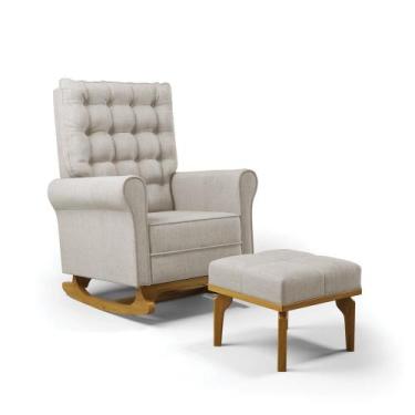 Imagem de Poltrona de Amamentação com Balanço e Puff Manu Linho Prata TC180 Base