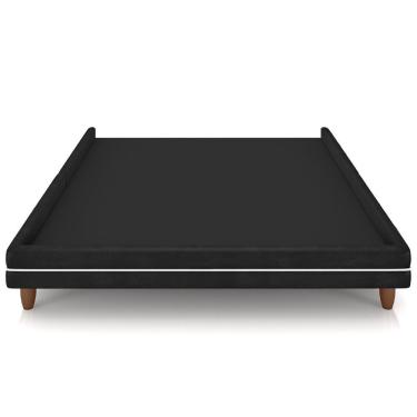 Imagem de Cama Casal Base Box Pés Madeira 140cm Suném P05 Couríssimo Preto - Lyam Decor