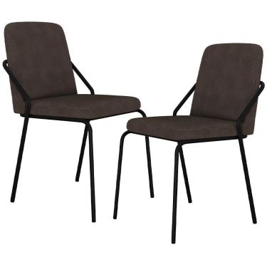 Imagem de Kit 02 Cadeiras Estofada Para Sala De Jantar Loft Preto C01 Bouclê Marrom - Lyam Decor