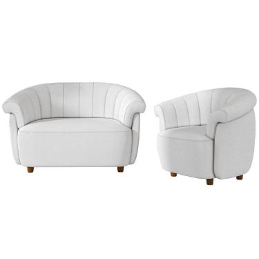 Imagem de Kit Namoradeira 2 Lugares E Poltrona Decorativa Orgânica Perseu M03 Bouclê Cru - Lyam Decor