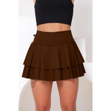 Imagem de Short Saia Babado Dupla Camada Tapa BumBum Cos Alto Fitness Em Suplex WOLFOX-Feminino