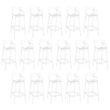 Imagem de Kit 16 Banquetas Allegra com Encosto Design Cozinha/Bancada - Branco -