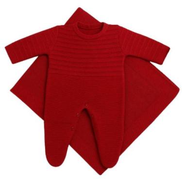 Imagem de Saída Maternidade de Tricot Luxo Macacão e Manta Bebê Menina - BEBE E 