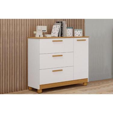 Imagem de Cômoda Bebê Jujuba 1 Porta e 3 Gavetas Nature/Branco - Permóbili Baby