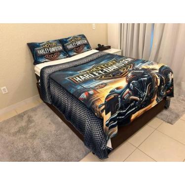 Imagem de Manta Casal Com Fronhas E Almofada, Motoclube, Cobertor 4pç - Fantasia