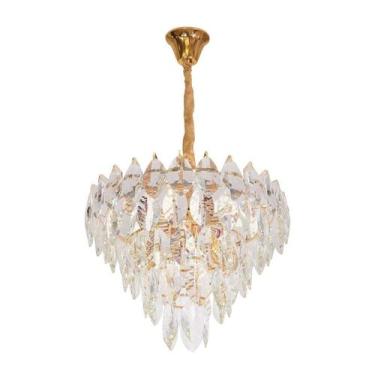 Imagem de Pendente Dublin Dourado Com Cristal Transparente 60cm 10 Lâmpadas E14 