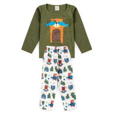 Imagem de Pijama Longo Verde Infantil Menino Ursinho Pescador - Molekada, 3