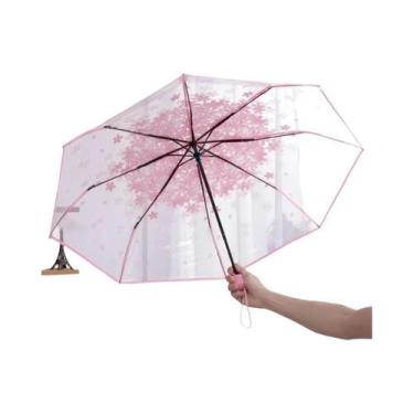 Imagem de Guarda-chuva Transparente Estilo Coreano Com Design De Flor De Cerejei