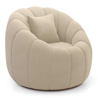 Imagem de Poltrona Decorativa Estilo Concha Abóbora Shell Giratória Veludo Bege - Abmaza